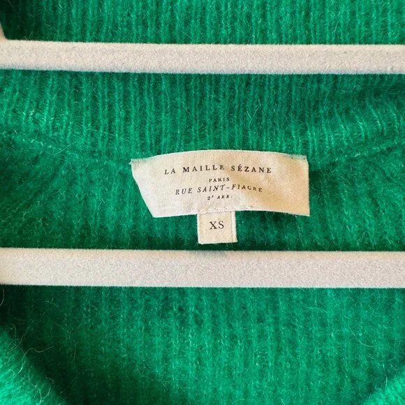 SEZANE Kelly Green Soft Alpaca Classic Preppy V Neck Sweater Cody Jumper XS - Picture 3 of 7